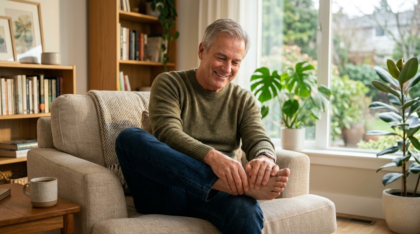Man experiencing relief from neuropathy pain